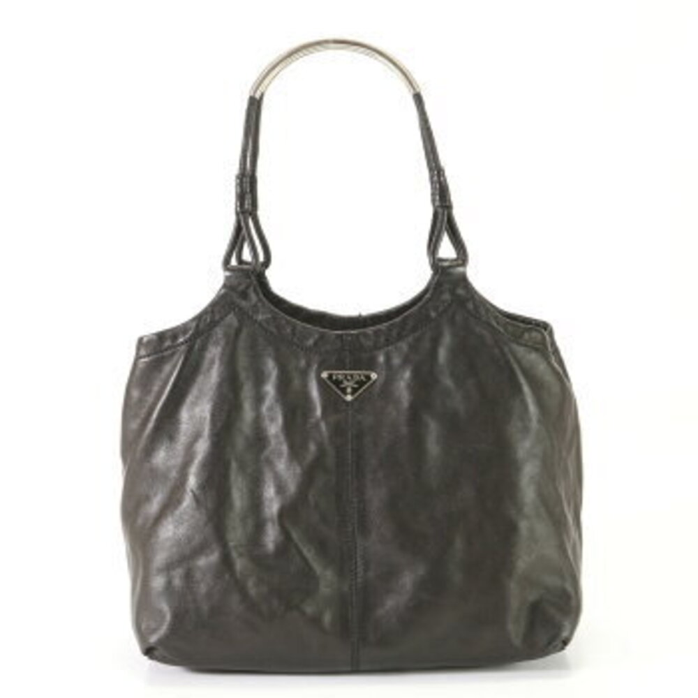 Prada handbag shoulder bag black leather work triangle documents logo tote EFE - Picture 2 of 14